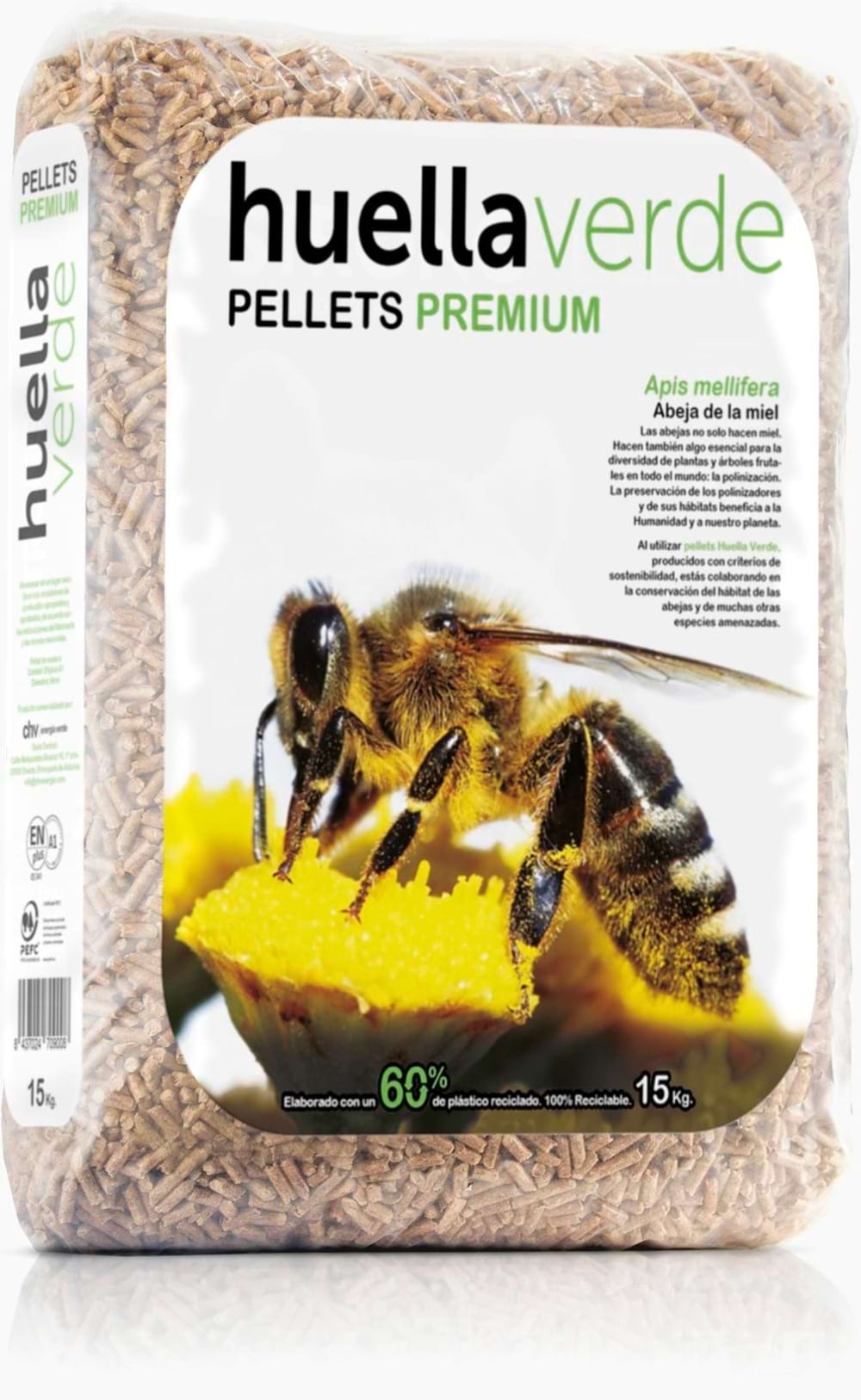 Parte delantera del saco de pellets Huella Verde (Abeja)