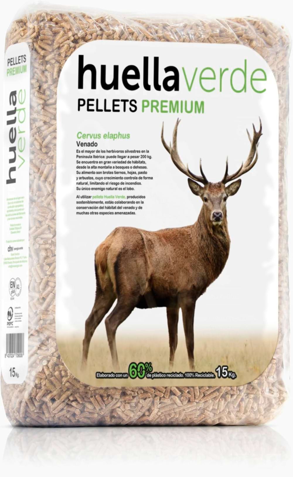 Parte delantera del saco de pellets Huella Verde (Ciervo)