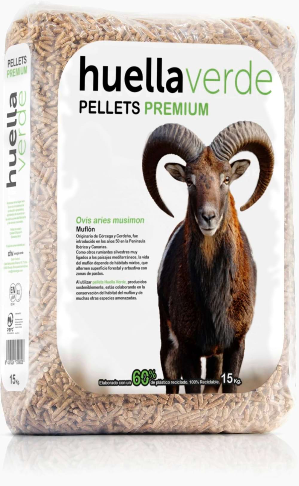 Parte delantera del saco de pellets Huella Verde (Muflón)