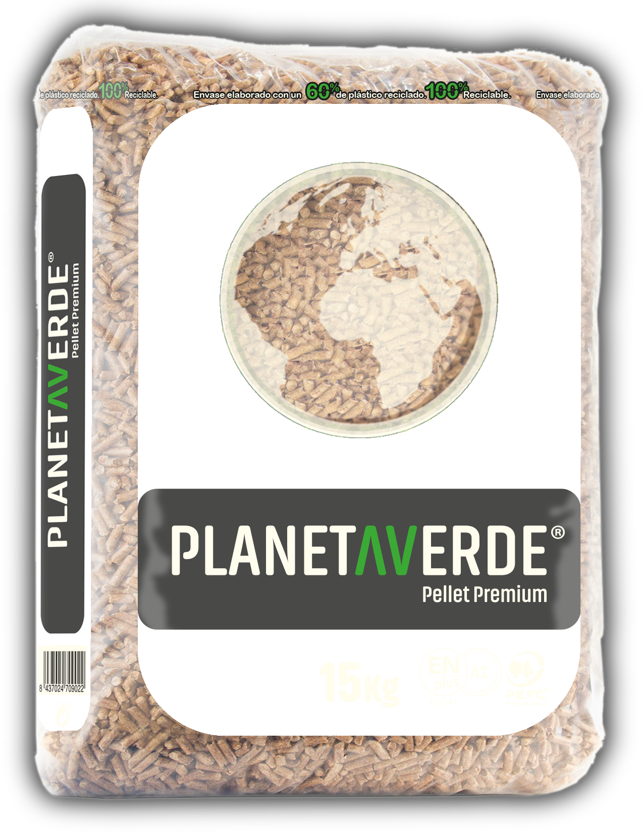 Parte delantera del saco de pellets Planeta Verde